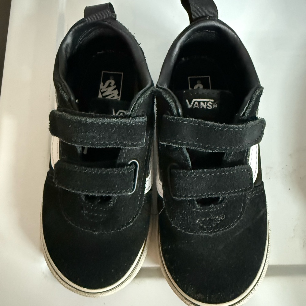 Vans Kids Black and White Velcro Sneakers